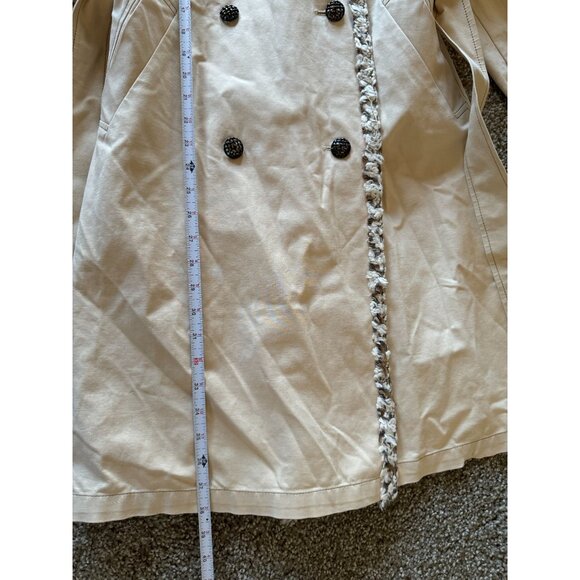 Schumacher Cream Ivory Button Trench Coat Women's Medium knit Trim  j2 - Picture 8 of 9